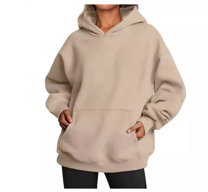 Pull à Capuche Femme Oversize - Sweatshirt Uni avec Poches