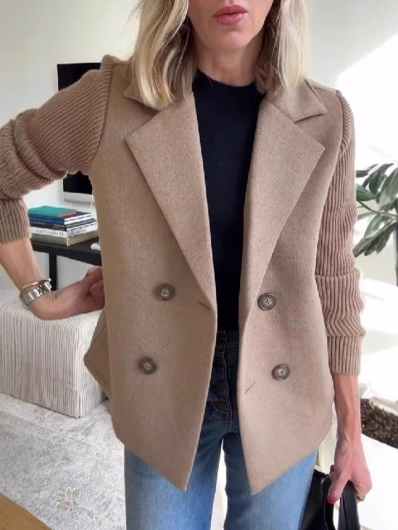 Manteau à Revers Croisé avec Manches Tricotées