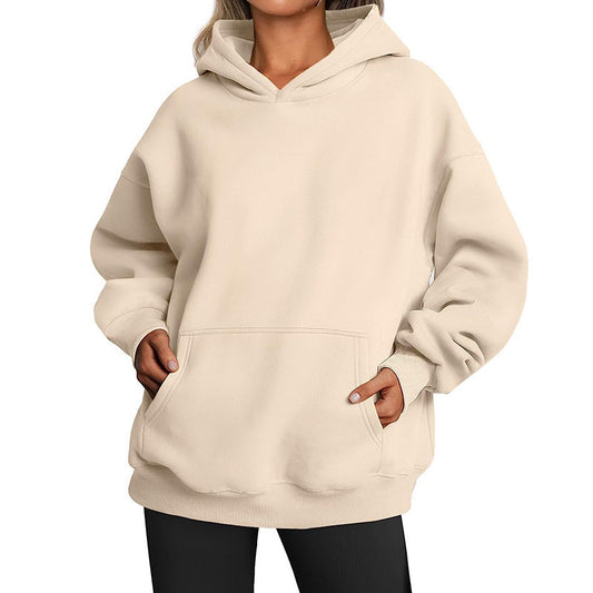Pull à Capuche Femme Oversize - Sweatshirt Uni avec Poches