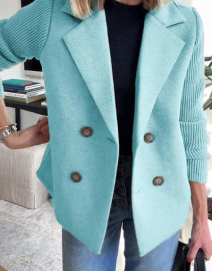 Manteau à Revers Croisé avec Manches Tricotées