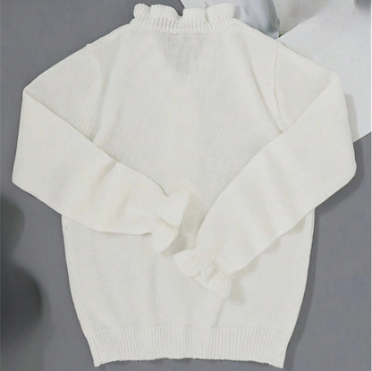 Pull Col V Volant Tricoté Manches Longues