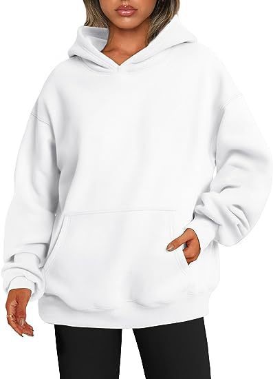Pull à Capuche Femme Oversize - Sweatshirt Uni avec Poches