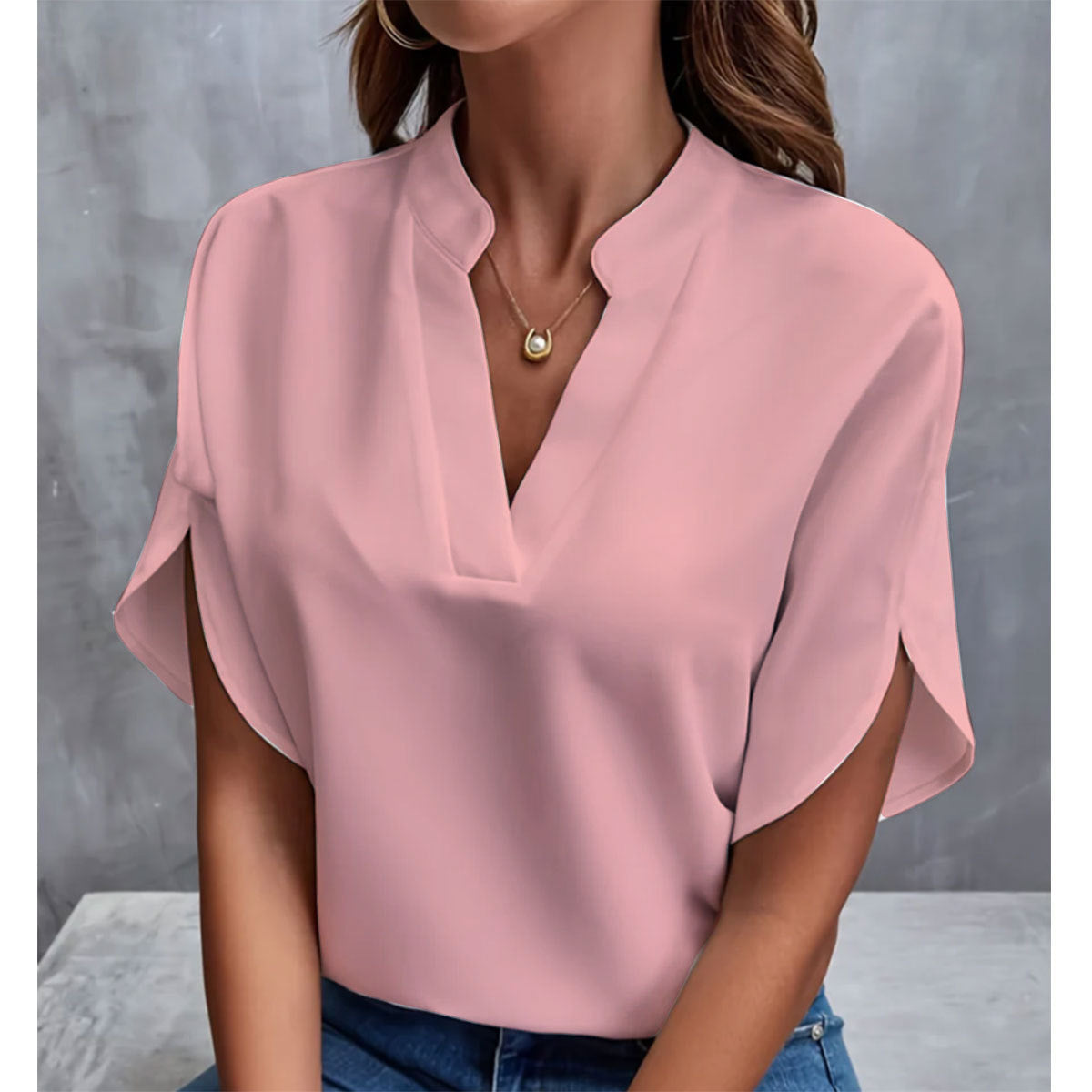 Chemisier d'été en chiffon col V manches courtes