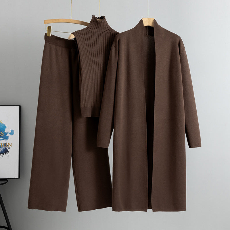 Ensemble 3 pièces : Gilet, cardigan long, pantalon large