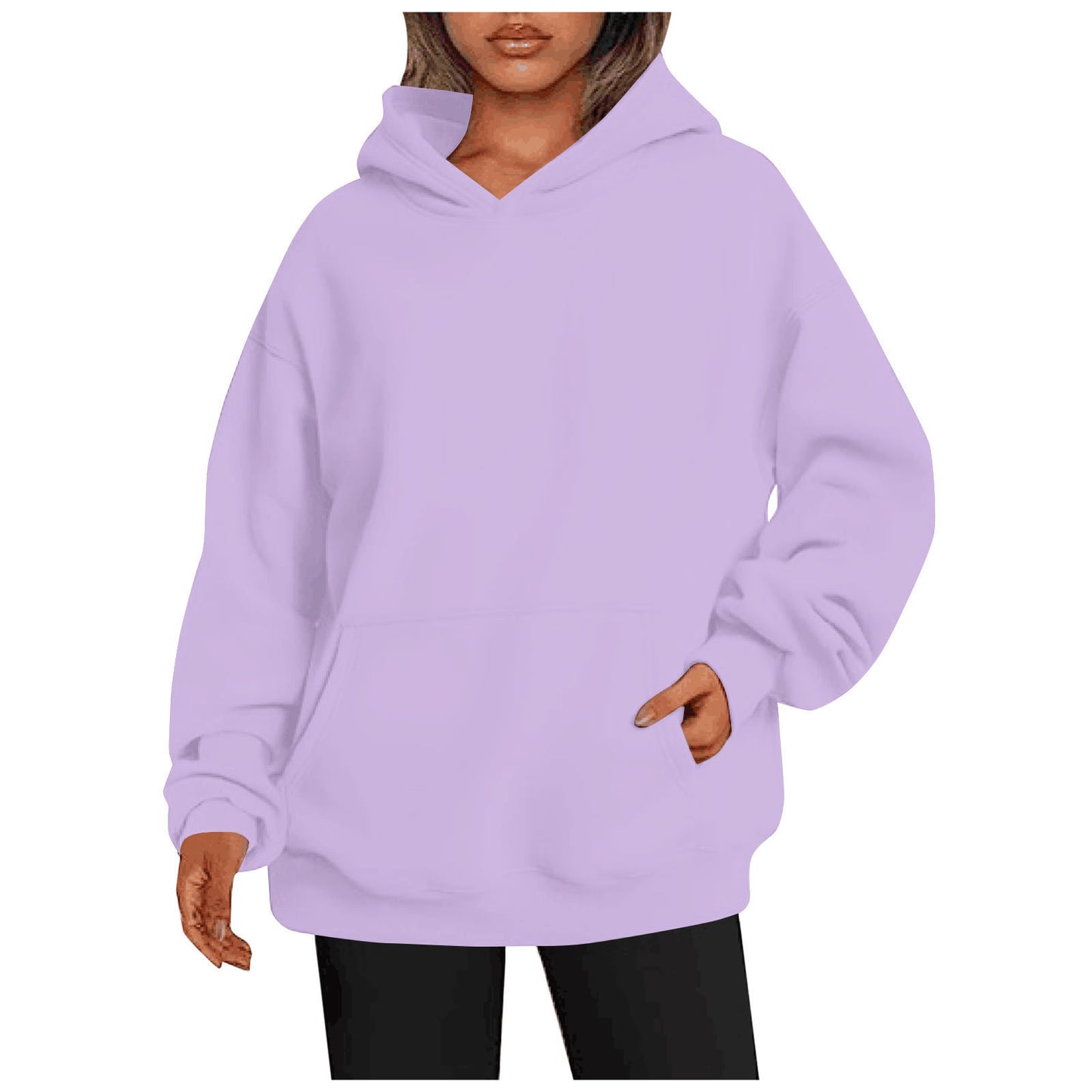 Pull à Capuche Femme Oversize - Sweatshirt Uni avec Poches
