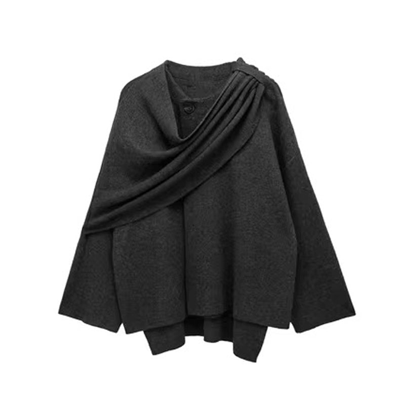 Cardigan uni avec écharpe asymétrique, manteau court hiver